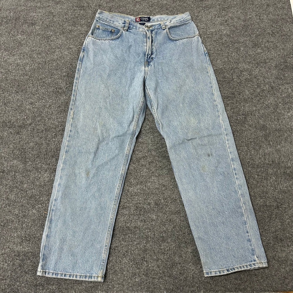 Chaps Jeans Mens Size 32 Light Wash Blue Straight Leg Cotton Denim Stained